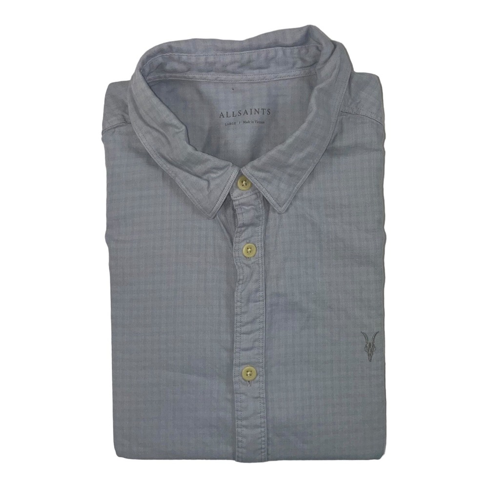 AllSaints Sanborn Mens Blue Cotton Short Sleeve Button Front Shirt Large